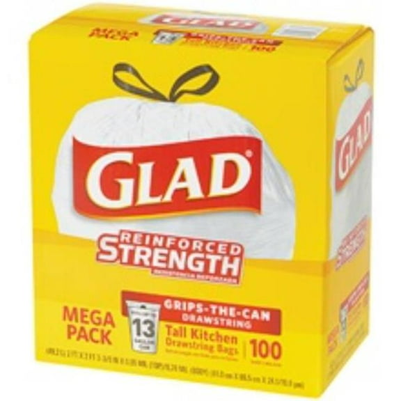 Glad GLAD13DSW 13 gal Drawstring Trash Bags, White
