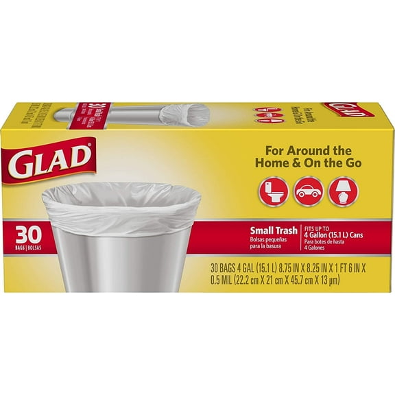 Glad Garbage Small, White, 4 gallons, 30 Count Pack of 2