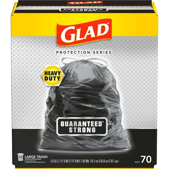 Glad Guaranteed Strong Large AIF9 Drawstring Trash Bags, 30 Gal, 70 Ct, Pack May Vary