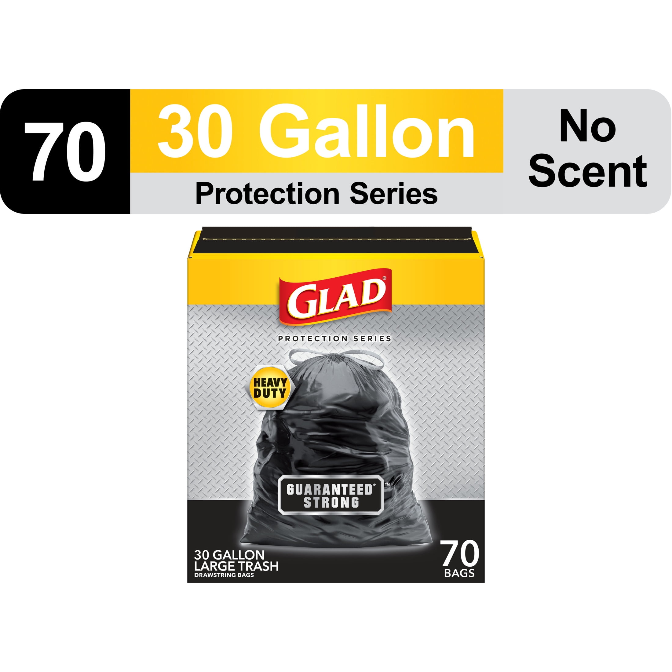 Glad Guaranteed Strong Large Drawstring Trash Bags, 30 Gallon, 70 Count