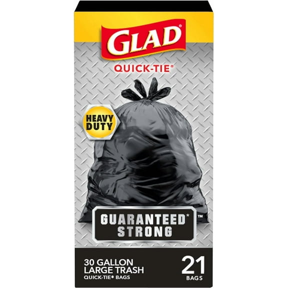 Glad Guaranteed Strong Large Quick-Tie Trash Bags, 30 Gallon, 21 Count (Package May Vary) ( Pack of 2 )