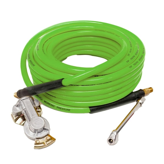 Torque Heavy Duty Truck Tire Inflator Kit, Including 3/8" x 50 ft Hybrid Air Hose, Universal Glad Hand & Dual Foot Chuck, Glad Hand Air Hose Kit, 300 PSI (TR63051G)