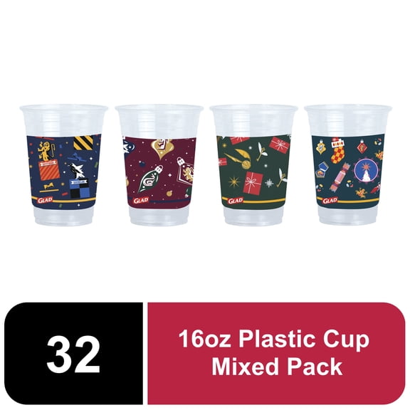 Glad Harry Potter Holiday Printed Plastic Cups Mixed Pack Images 16oz 32 Count