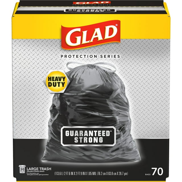 Glad Heavy Duty 30 Gallon Drawstring Large Trash Bag, 70 Bags