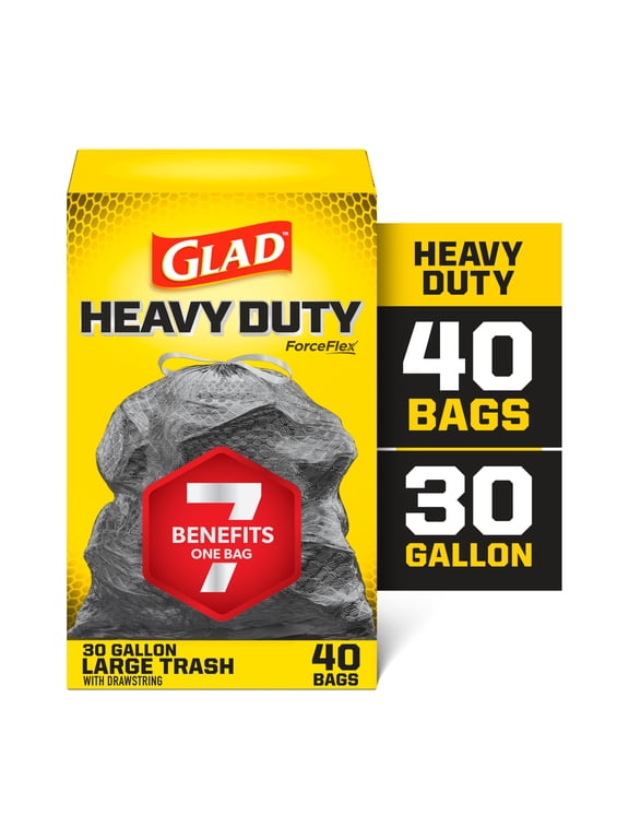 Heavy Duty ForceFlex 30-Gallon Drawstring Large Black Trash Bags, 40 Bags