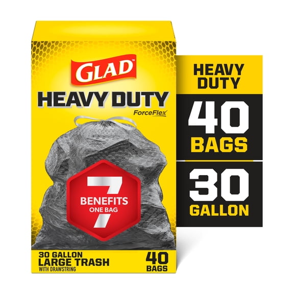 Glad Heavy Duty ForceFlex 30-Gallon Drawstring Large Black Trash Bags, 40 Bags