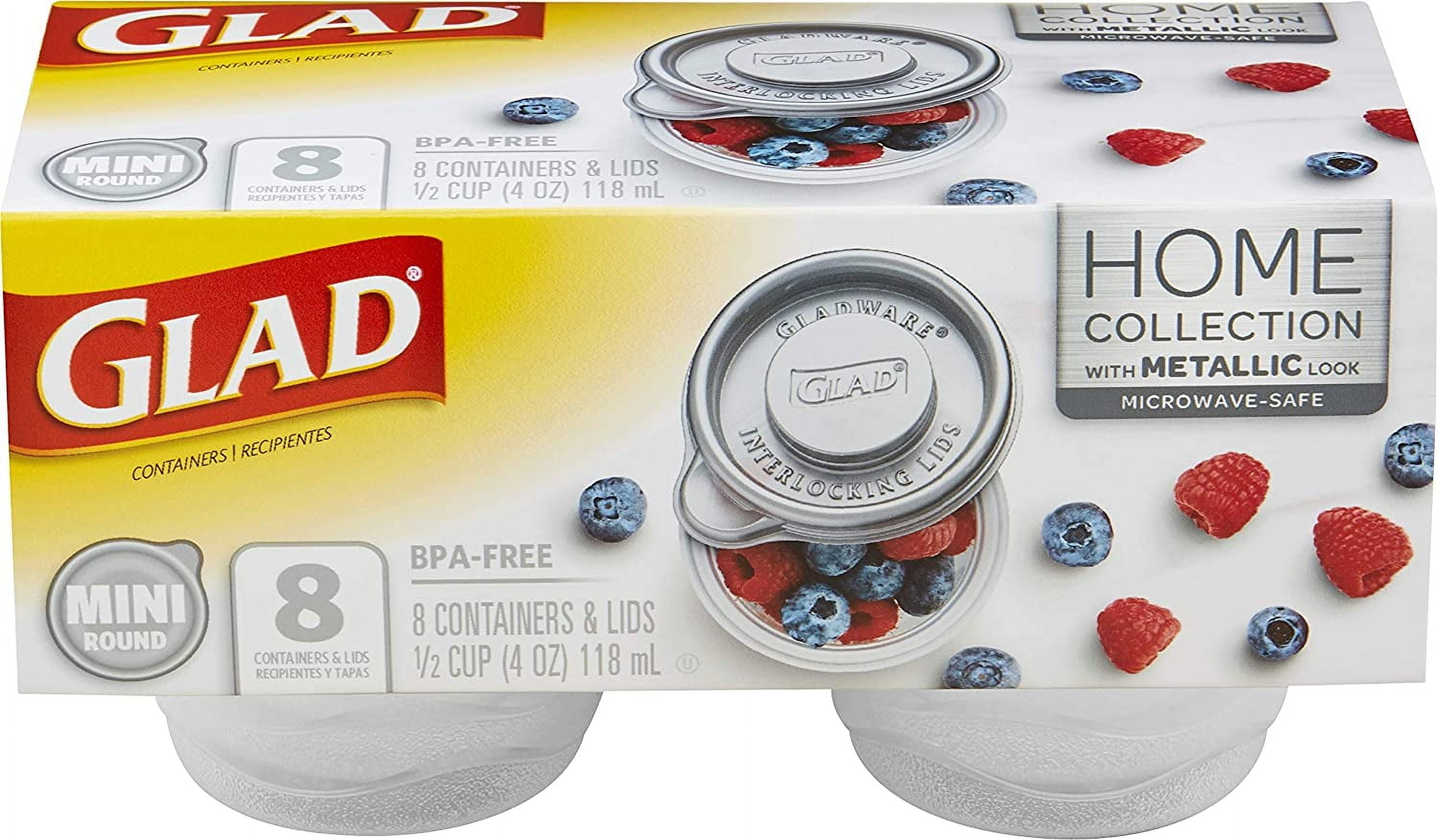 Glad Mini Round Food Storage Containers, 4oz, 8 Airtight BPA-Free ...