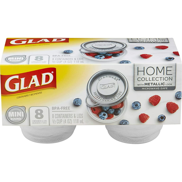 Glad Home Collection Containers & Lids, Mini Round, 4 Ounce - 8 containers
