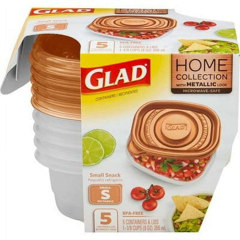 GladWare Home Snack Food Storage Containers, Small Rectangle Holds 9 Ounces  of Food, 5 Count Set , With Glad Lock Tight Seal, BPA Free Containers and  Lids Home Collection 9 oz - 5 Count 