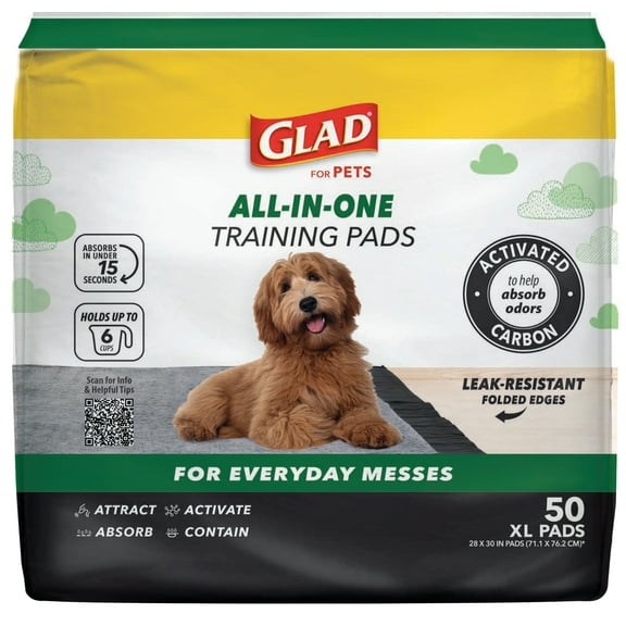 Glad Jumbo Leak Resistant Activated Carbon Training Pads for Large Breed Dogs, 28in x 30in, 50 Count