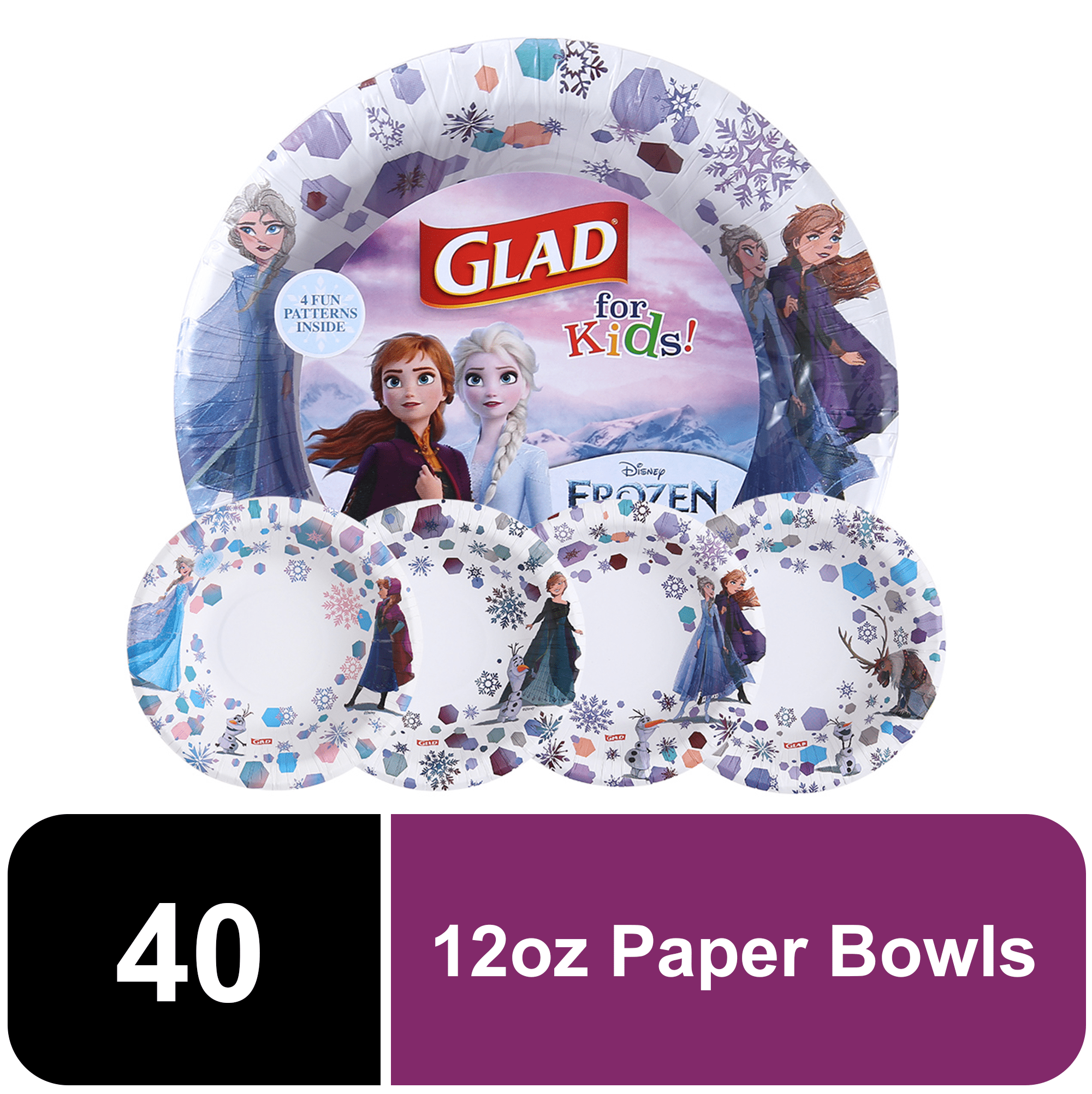 Glad Kids - 12oz Paper Bowls 40ct - Frozen - MIXED PACK