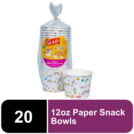 Glad Kids Unicorns Paper Snack Bowls No Lid 12oz 20ct