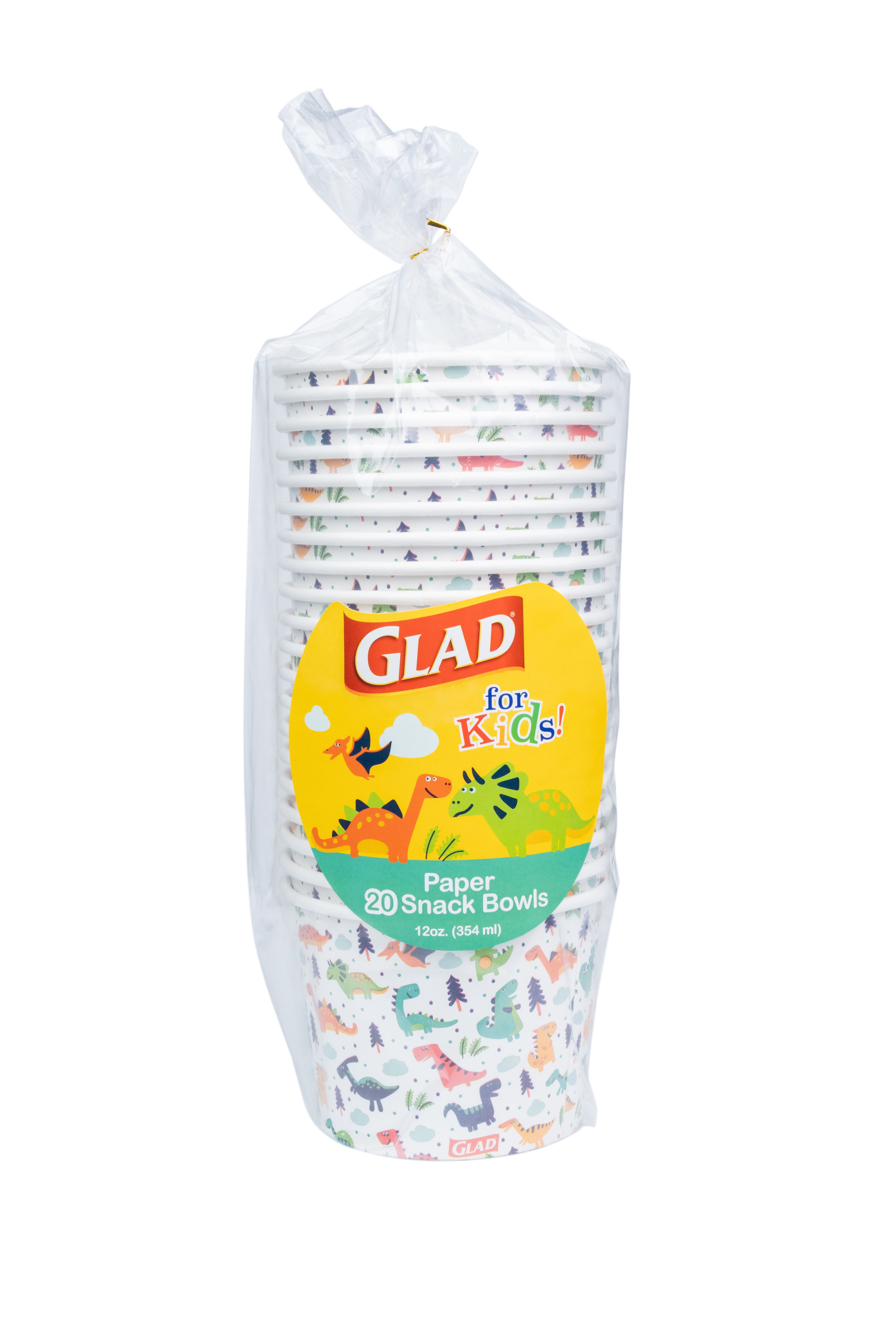 Glad Kids Paper Snack Bowls No Lid 12 oz. Dinosaurs, 3 pack (60 bowls