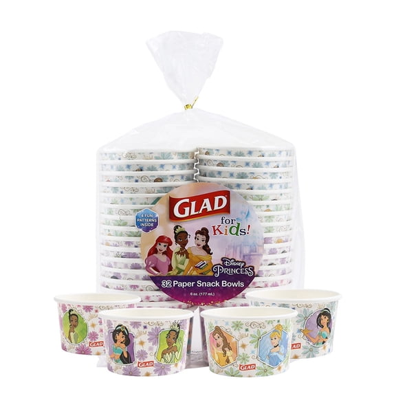 Glad Kids - 6oz Paper Snack Bowls NO lid - 32ct - Floral Frames - MIXED PACK
