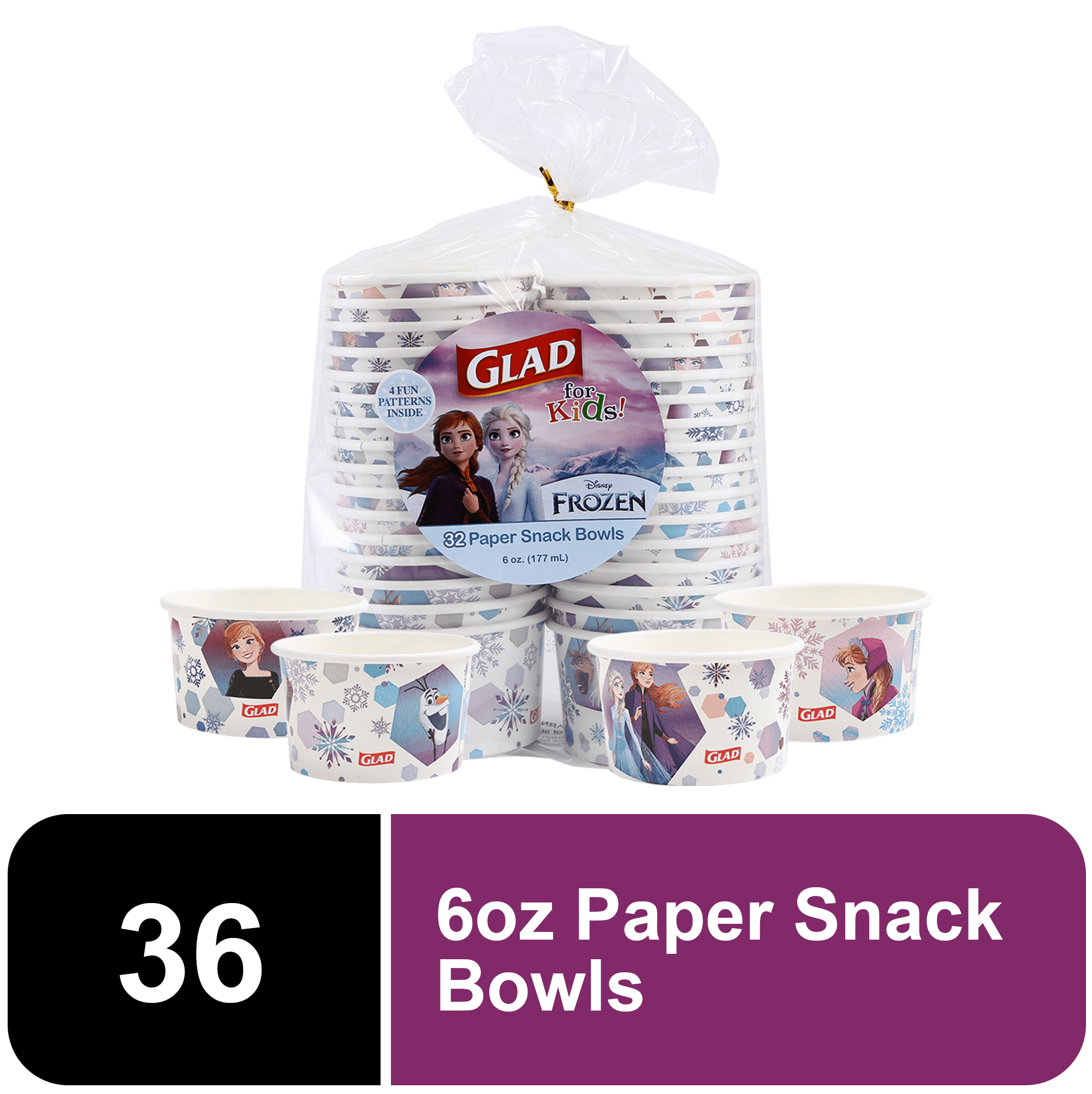Glad Kids - 6oz Paper Snack Bowls NO lid - 32ct - Frozen - MIXED PACK