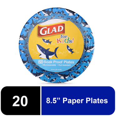 Glad Kids Sharks Round Paper Plates, 8.5", (20 plates total)