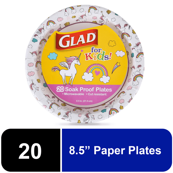 Glad Kids 8.5" Unicorns Round Paper Plates, 20ct