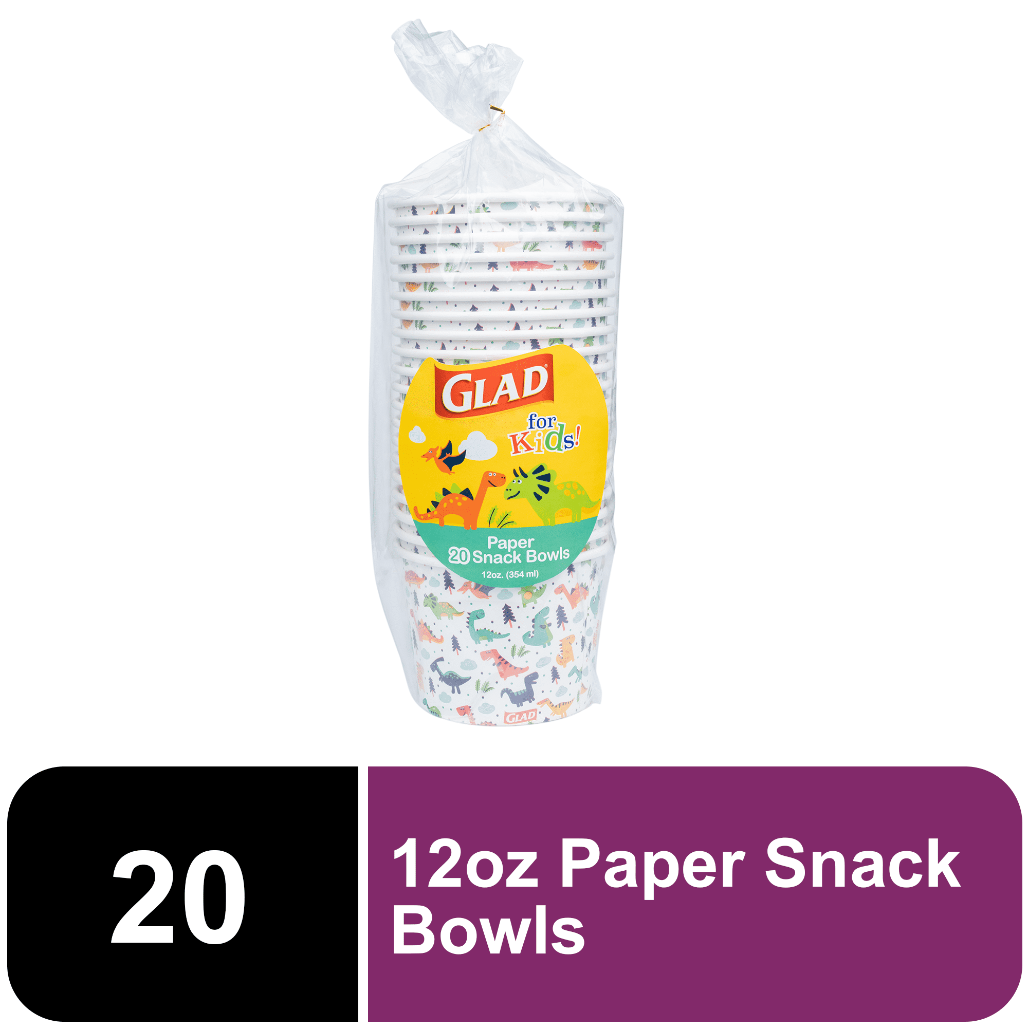 Glad Kids Dinosaurs Paper Snack Bowls No Lid 12oz 20ct