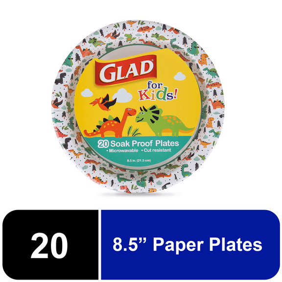 Glad Kids Dinosaurs Round Paper Plates 8.5 inches 20ct