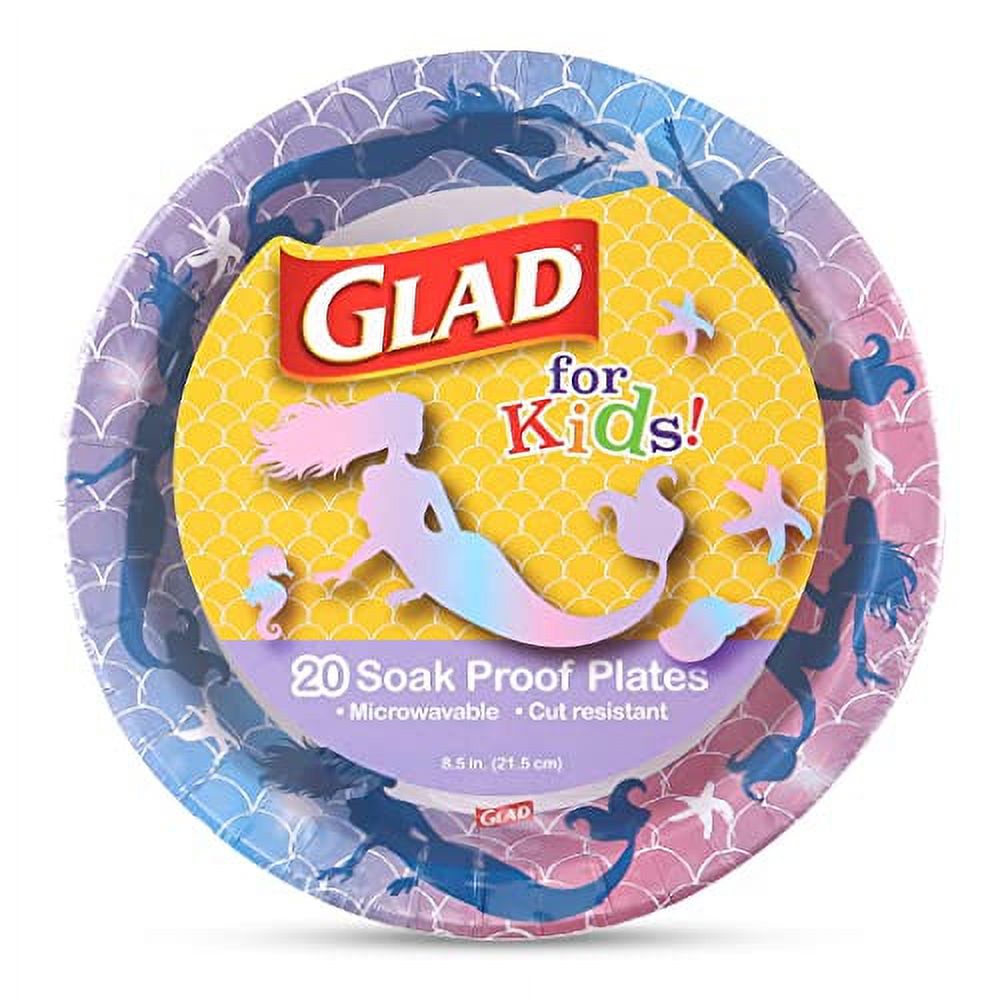 Glad for Kids Mermaids 8.5â€ Paper Plates, Microwave Safe Mermaids