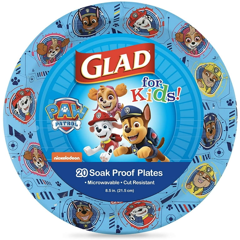 Glad for Kids Paw Patrol Paper Plates, 20 Count, 8.5 Inches , Disposable  Paw Patrol Plates for Kids , Heavy Duty Disposable Soak Proof Microwavable  Paper Plates for All Occasions Paper Plates
