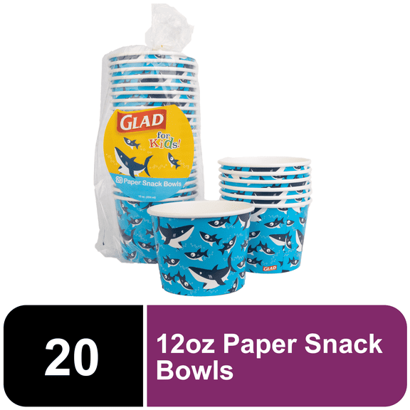 Glad Kids Sharks Paper Snack Bowls No Lid 12oz 20ct - pack of 4