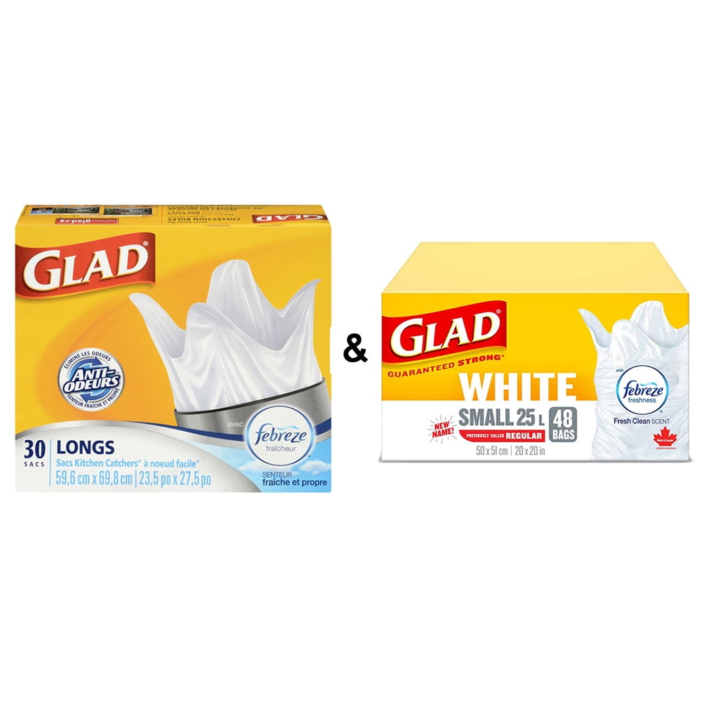 Glad Kitchen Catchers White Garbage Bags with Freshness, EasyTie Flaps, Tall, 30 Bags by