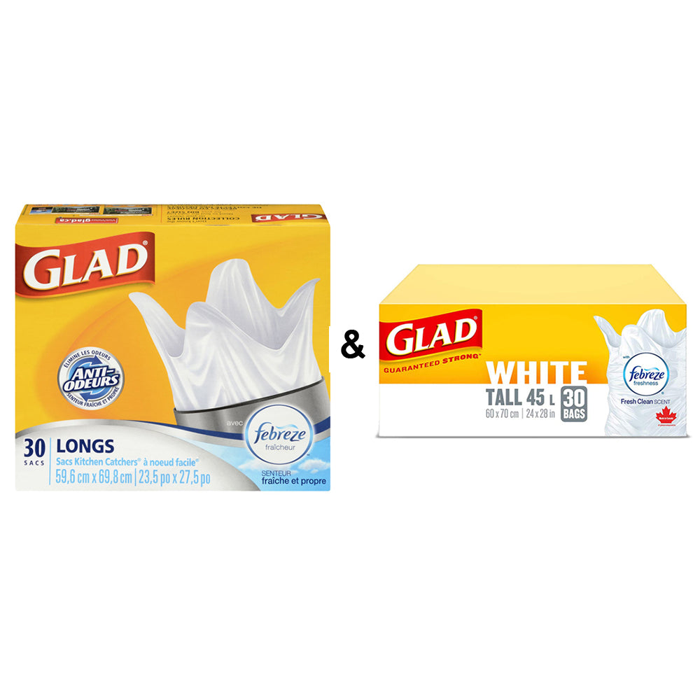 Glad Kitchen Catchers White Garbage Bags with Freshness, EasyTie Flaps
