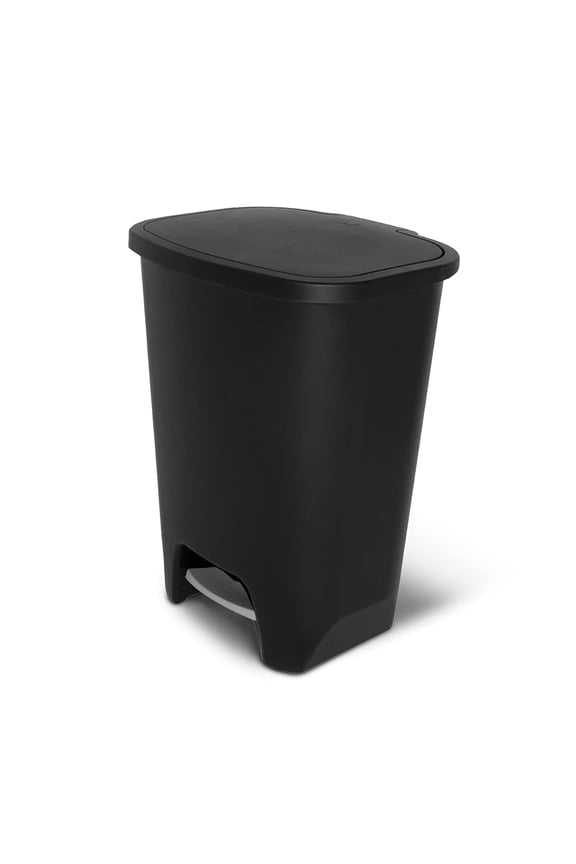Glad Kitchen Trash Can | Large Plastic Waste Bin with Odor Protection of Lid | Hands Free with Step On Foot Pedal and Garbage Bag Rings, 13 Gallon, Grey