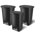 thumbnail image 1 of Glad Kitchen Trash Can w/ Lid, Stainless Pedal & Garbage Bag Rings, 13 Gal, Black, 3 Pack, 1 of 6
