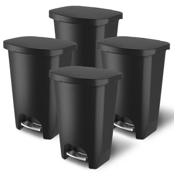 Glad Kitchen Trash Can w/ Lid, Stainless Pedal & Garbage Bag Rings, 13 Gal, Black, 4 Pack