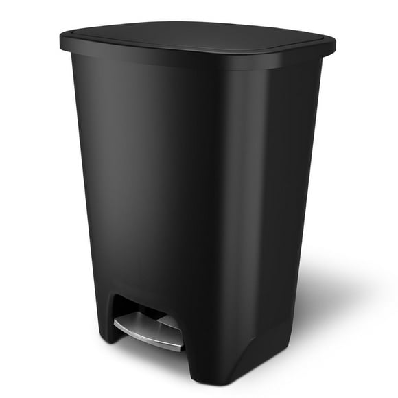 Glad Kitchen Trash Can with Lid, Stainless Foot Pedal and Garbage Bag Rings, 20 Gal, Black