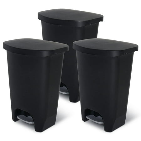 Glad Kitchen Trash Can with Lid and Garbage Bag Rings, 13 Gallon, Black, 3 Pack