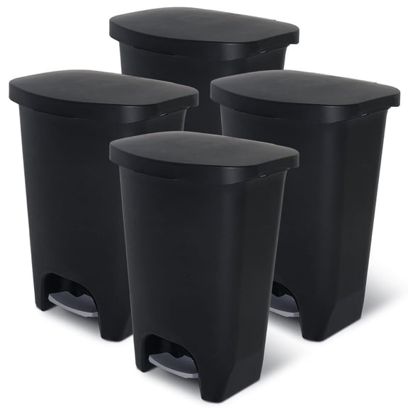 Glad Kitchen Trash Can with Lid and Garbage Bag Rings, 13 Gallon, Black, 4 Pack