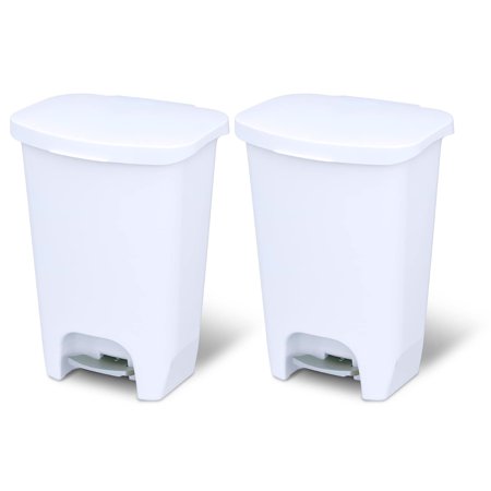 Glad Kitchen Trash Can with Lid and Garbage Bag Rings, 13 Gallon, White, 2 Pack