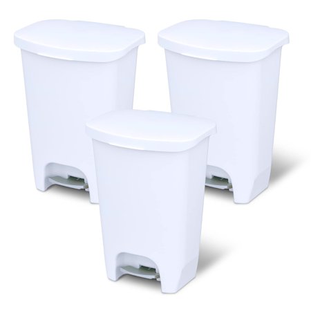 Glad Kitchen Trash Can with Lid and Garbage Bag Rings, 13 Gallon, White, 3 Pack
