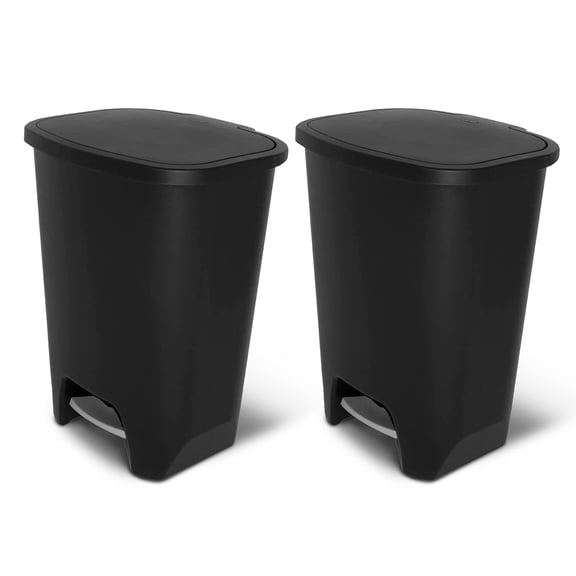 Glad Kitchen Trash Can with Lid and Garbage Bag Rings, 20 Gallon, Black, 2 Pack