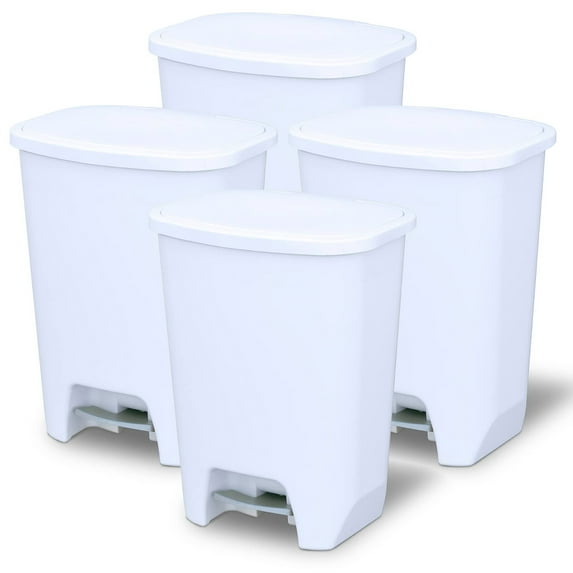 Glad Kitchen Trash Can with Lid and Garbage Bag Rings, 20 Gallon, White, 4 Pack