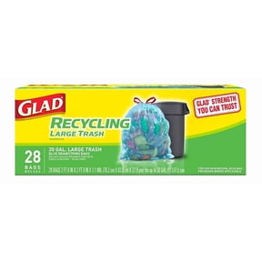 Glad Large Drawstring Recycling Bags - 30 Gallon Blue Trash Bag - 28 Count