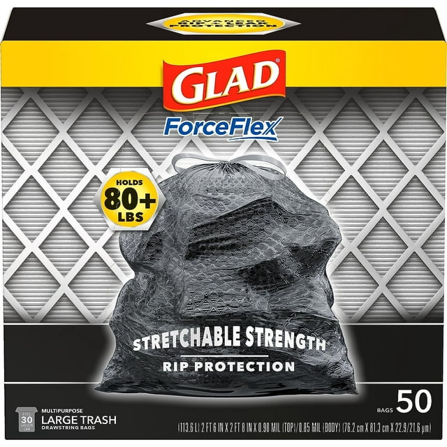 Glad Large Drawstring Trash Bags, ForceFlex 30 Gallon Black Trash Bags