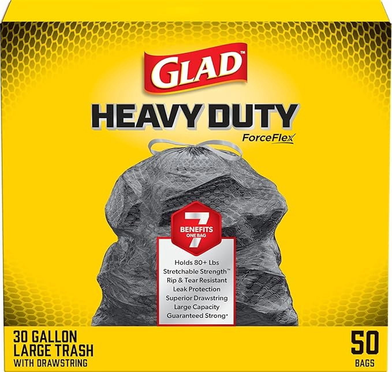 Glad ForceFlex Heavy Duty Large Drawstring Trash Bags, Hold 80+ lb, 30 Gal, 50 Ct (Package May Vary)