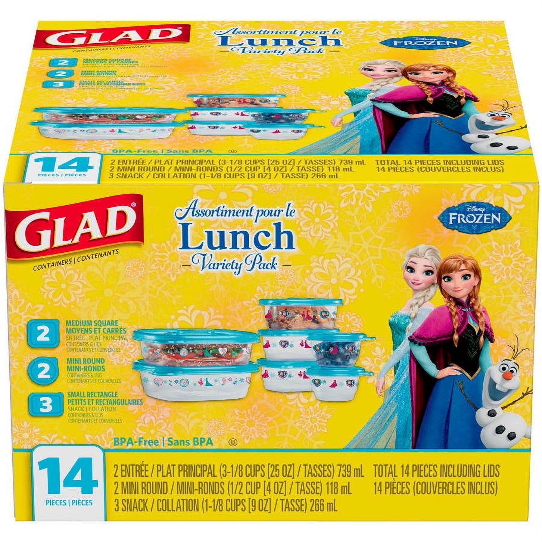 Glad Lunch Variety Pack Disney Frozen Food Storage Containers, BPA Free, 14 pk - image 1 of 8