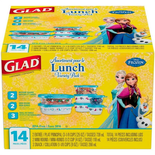 Glad Lunch Variety Pack Disney Frozen Food Storage Containers, BPA Free, 14 pk