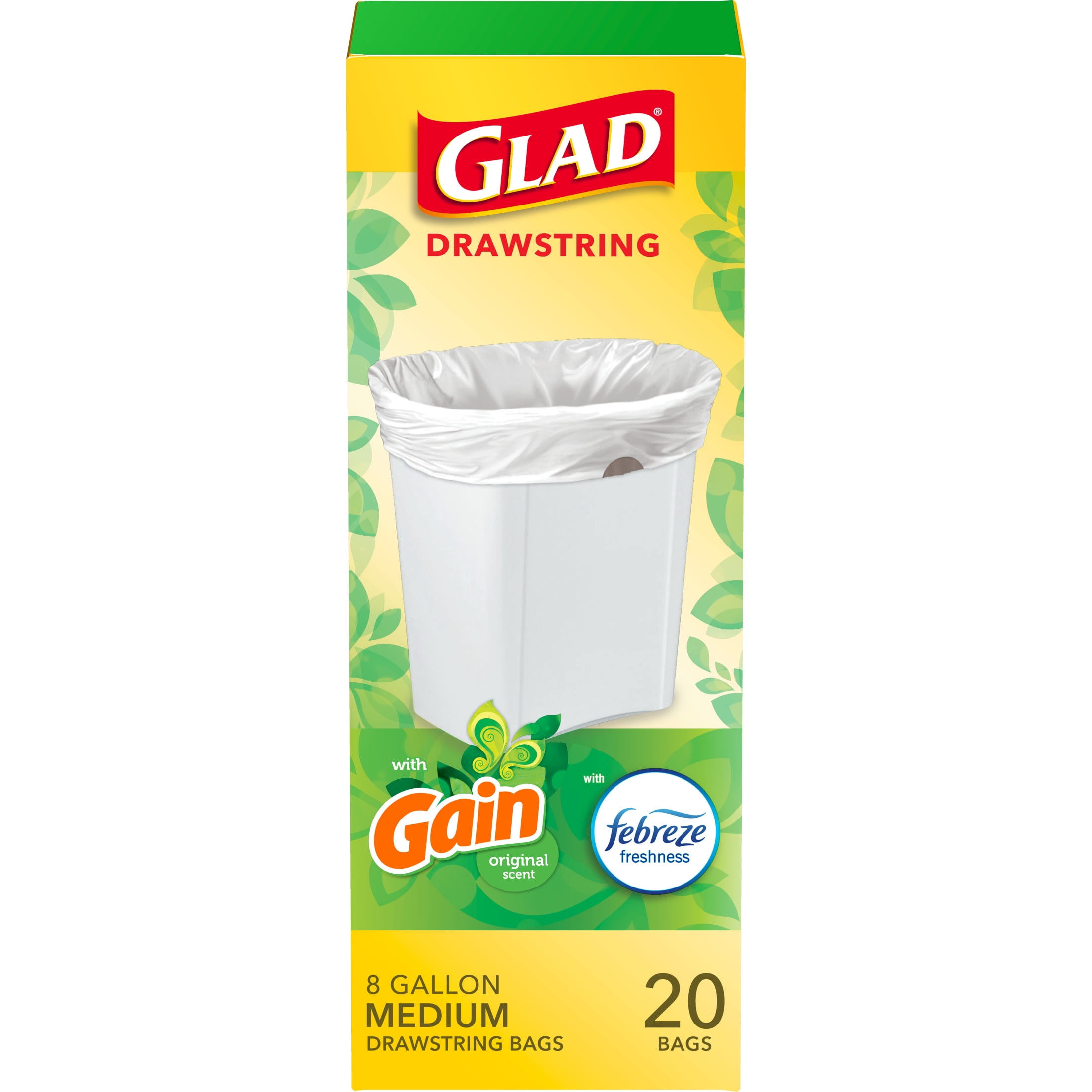 Glad Medium Drawstring Trash Bags, 8 Gal, Gain Original Scent with