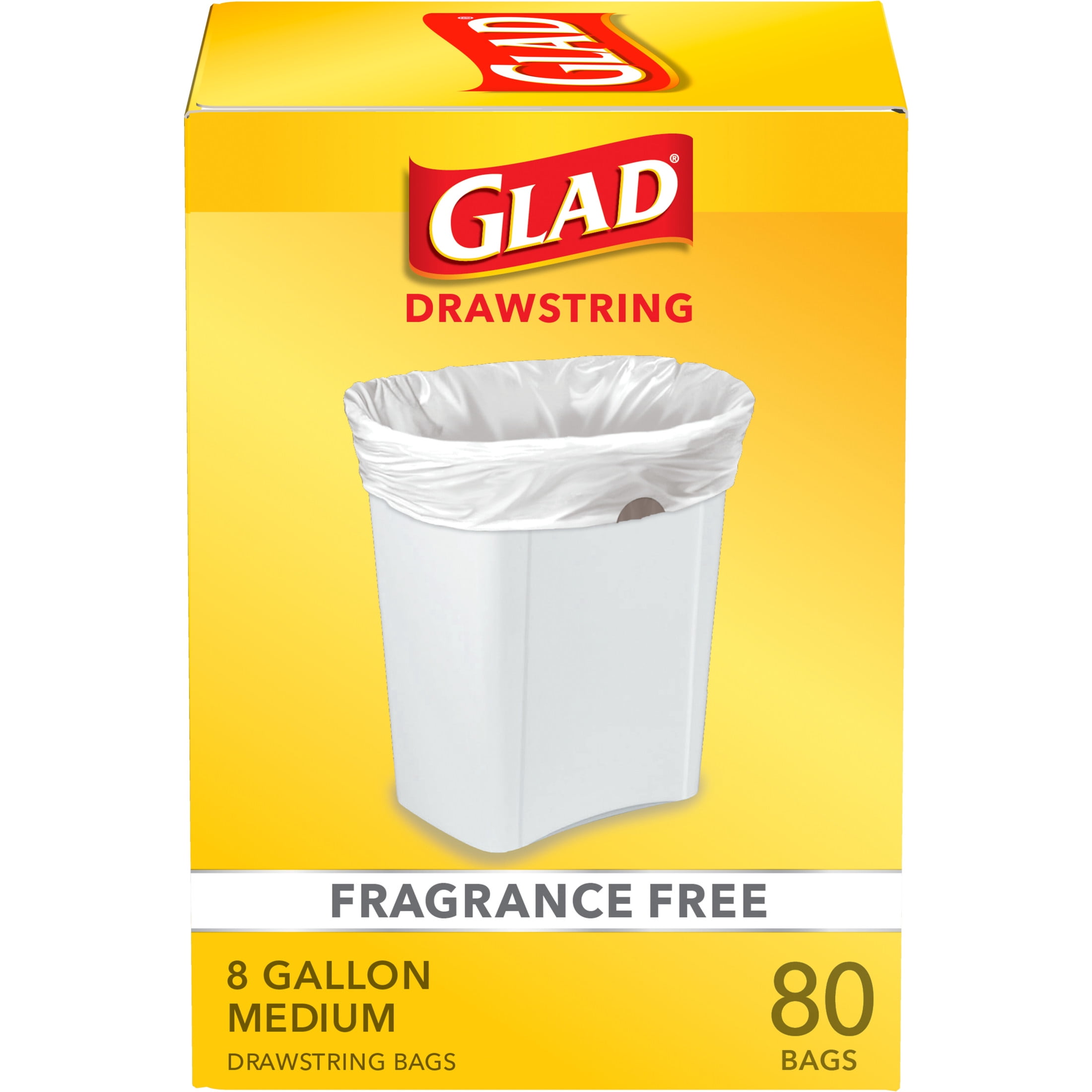 Glad Medium Drawstring Trash Bags 8 Gallon White Fragrance Free 80 Count