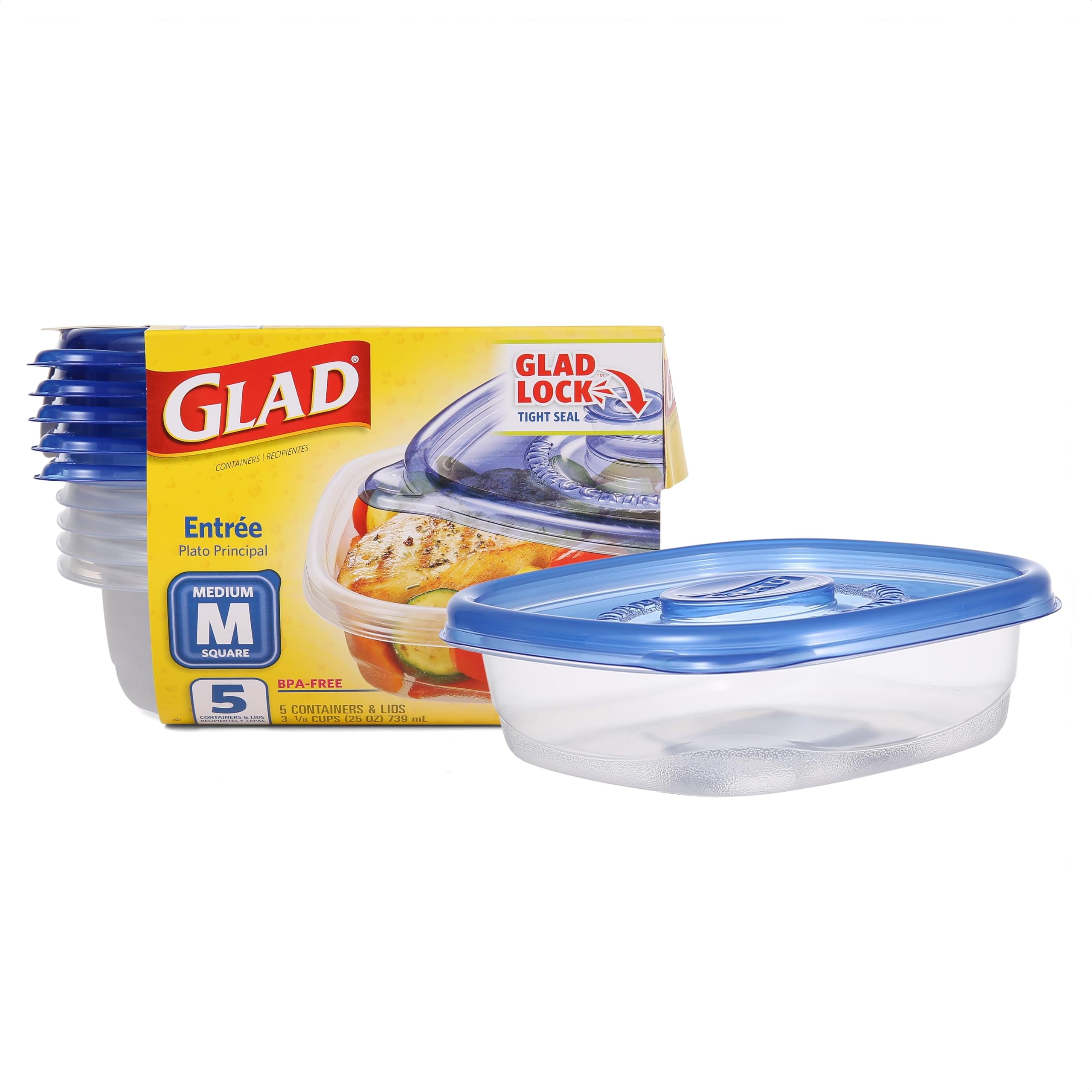 Blue Medium Square BPA-Free Plastic Food Storage Containers Set