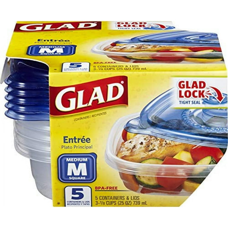 Glad Medium Square Food Storage Containers for Everyday Use | Medium Square Food Storage Containers Hold Up to 25 Ounces of Food (25 oz) |5 Count