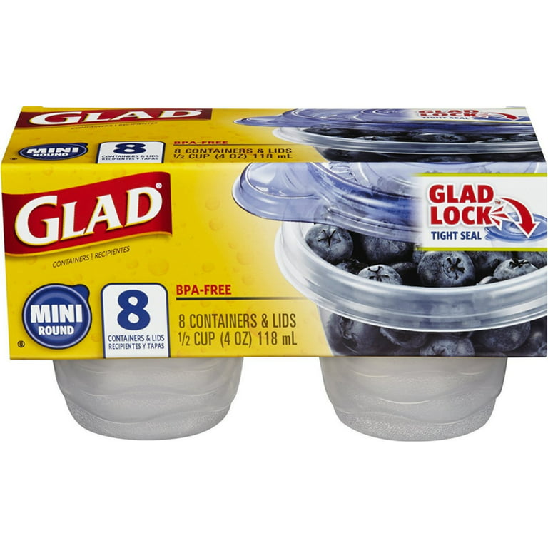 Glad Mini Round Food Storage Containers, lid - 8 pack, 4 oz cup
