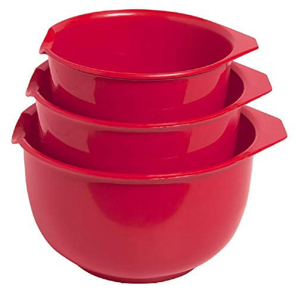 Rorence Stainless Steel Non-Slip Mixing Bowls with Pour Spout, Handle and Lid, Nesting Set of 3, Red