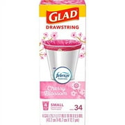 Glad OdorShield Small Drawstring Trash Bags, 4 Gallon Trash Bag, Febreze Cherry Blossom, 34 Count (Package May Vary)